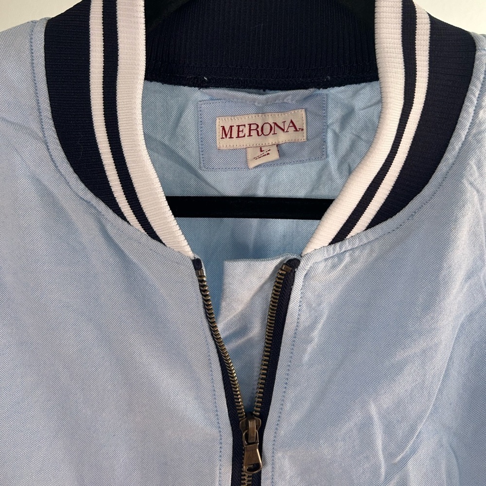 Merona Light Blue Varsity Jacket with Black White Trim - Picture 4 of 4